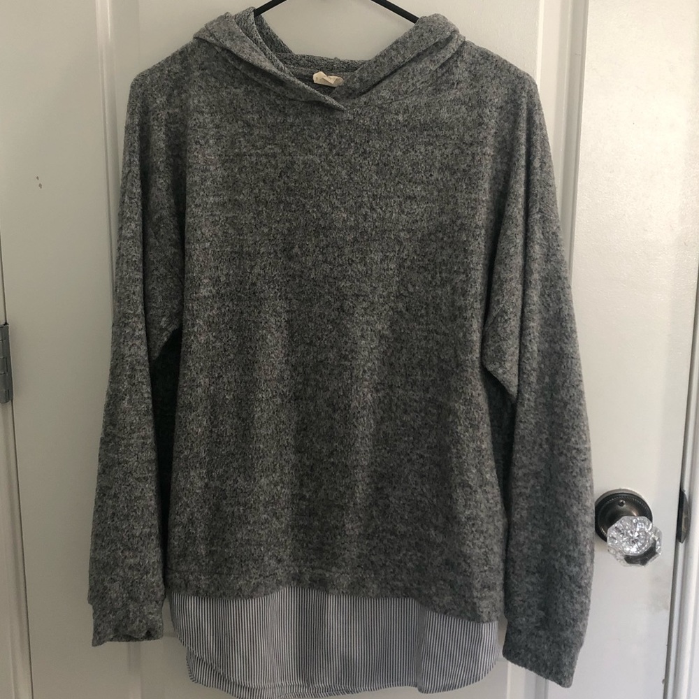 Grey Zara Sweater with hoodie and striped detail